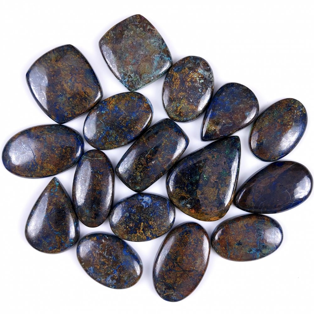16Pcs 391Cts  Natural Blue Azurite Gemstone Cabochon Lot Azurite Crystal Pendant Necklace Azurite Jewelry For Crystal Healing 37x27 27x17mm#G-391
