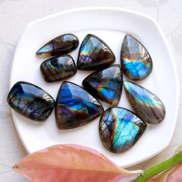 9 Pcs.213 Cts Natural labradorite Cabochon Loose Gemstone For Jewelry Wholesale Lot Size 31x15 20x14mm#1108
