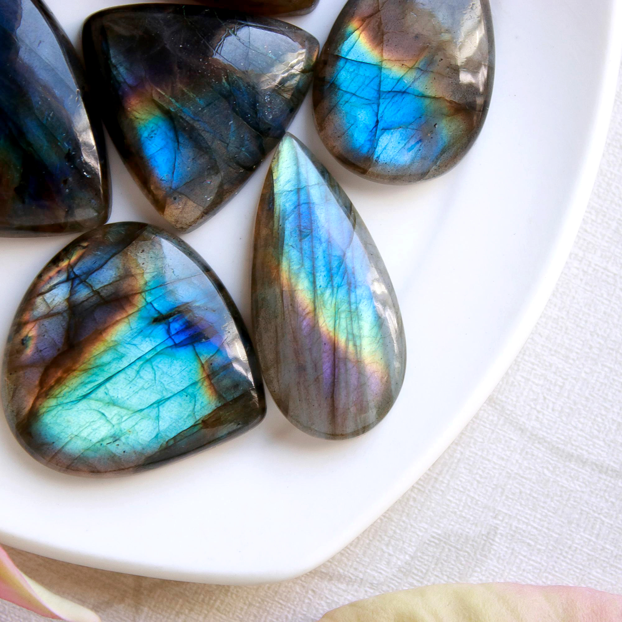 9 Pcs.213 Cts Natural labradorite Cabochon Loose Gemstone For Jewelry Wholesale Lot Size 31x15 20x14mm