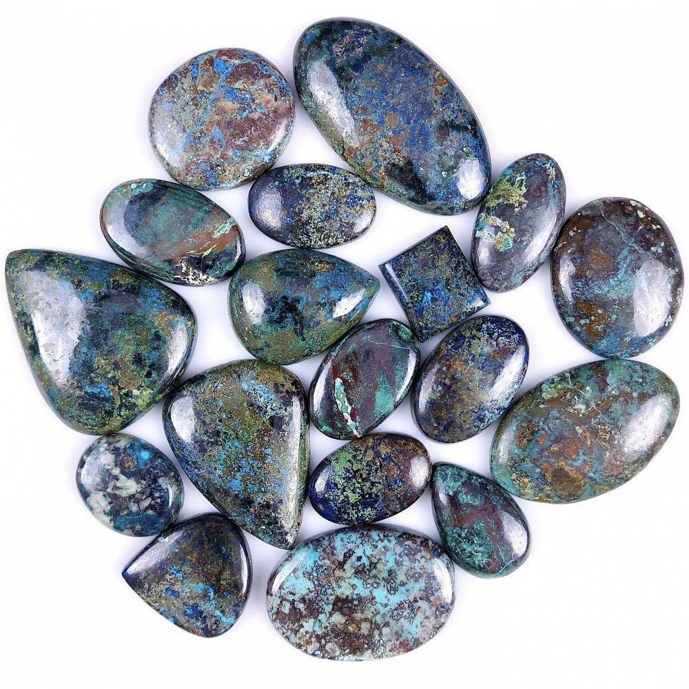 18Pcs 862Cts  Natural Blue Azurite Gemstone Cabochon Lot Azurite Crystal Pendant Necklace Azurite Jewelry For Crystal Healing 48x24 17x17mm#G-392
