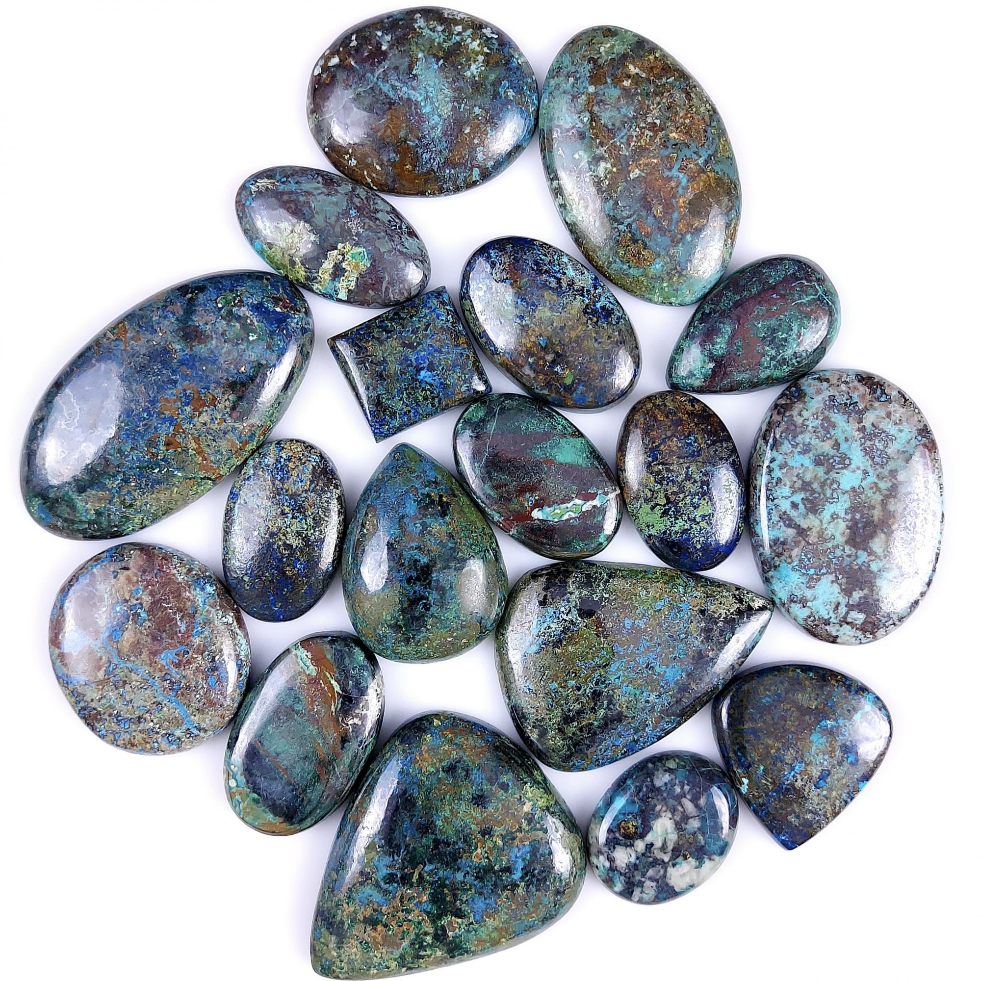 18Pcs 862Cts  Natural Blue Azurite Gemstone Cabochon Lot Azurite Crystal Pendant Necklace Azurite Jewelry For Crystal Healing 48x24 17x17mm#G-392