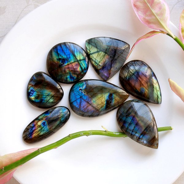 7 Pcs.442 Cts Natural labradorite Cabochon Loose Gemstone For Jewelry Wholesale Lot Size 51x31 32x30mm