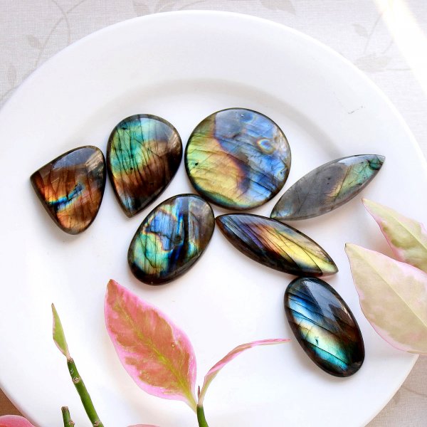 7 Pcs.397 Cts Natural labradorite Cabochon Loose Gemstone For Jewelry Wholesale Lot Size 50x17 29x35mm