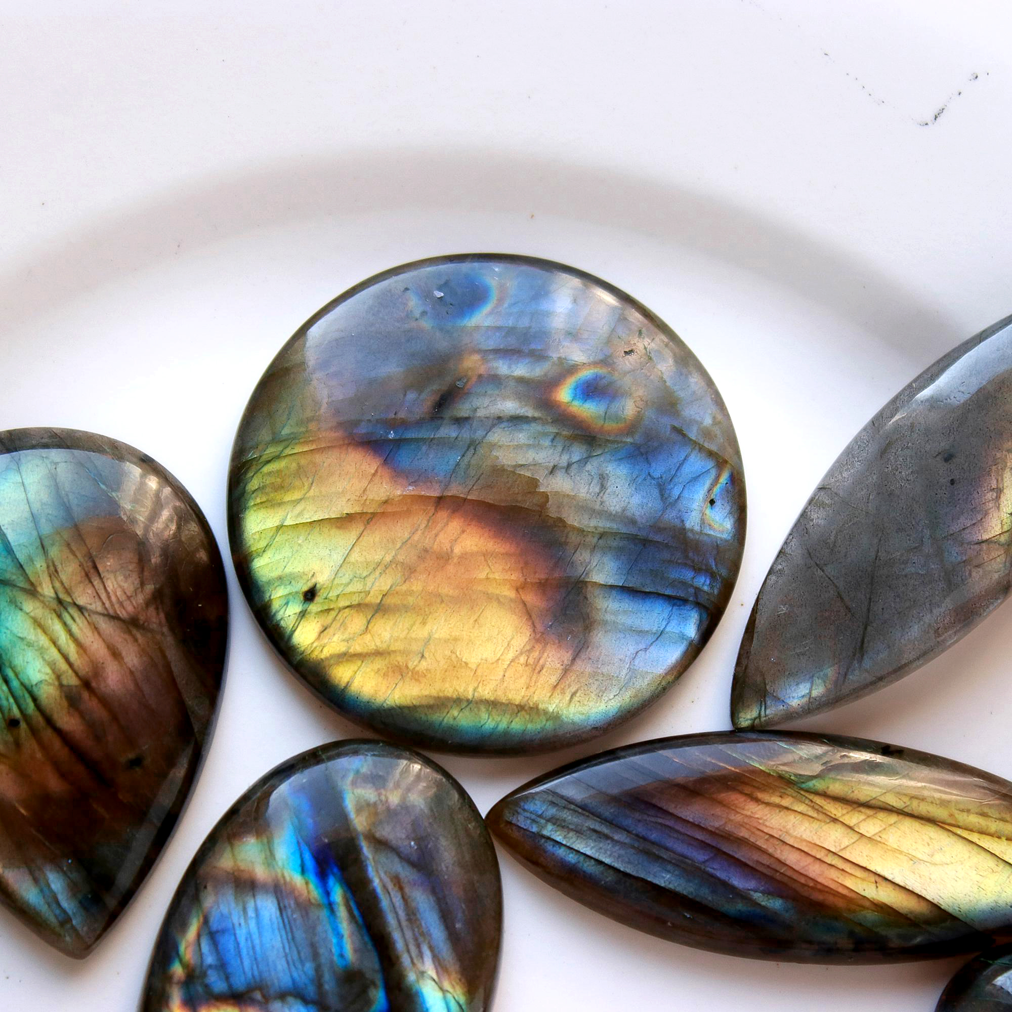 7 Pcs.397 Cts Natural labradorite Cabochon Loose Gemstone For Jewelry Wholesale Lot Size 50x17 29x35mm#1110