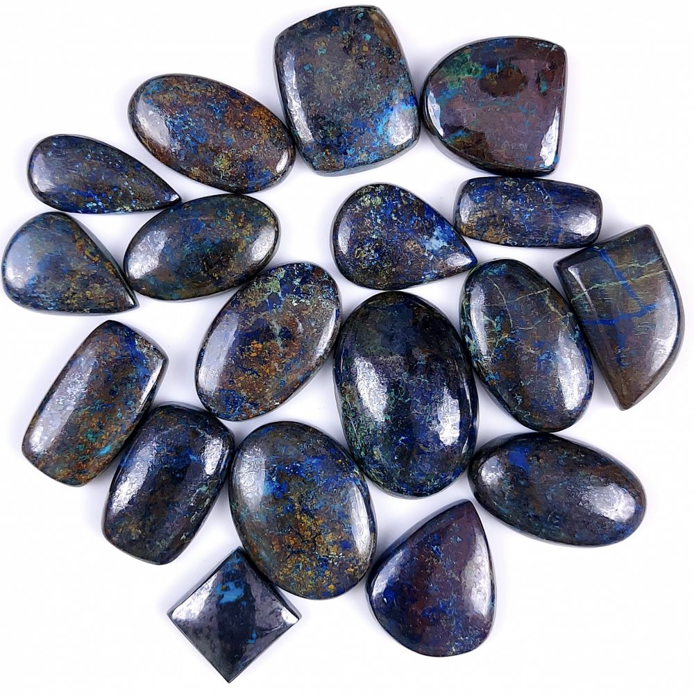 18Pcs 489Cts  Natural Blue Azurite Gemstone Cabochon Lot Azurite Crystal Pendant Necklace Azurite Jewelry For Crystal Healing 26x15 12x12mm#G-393