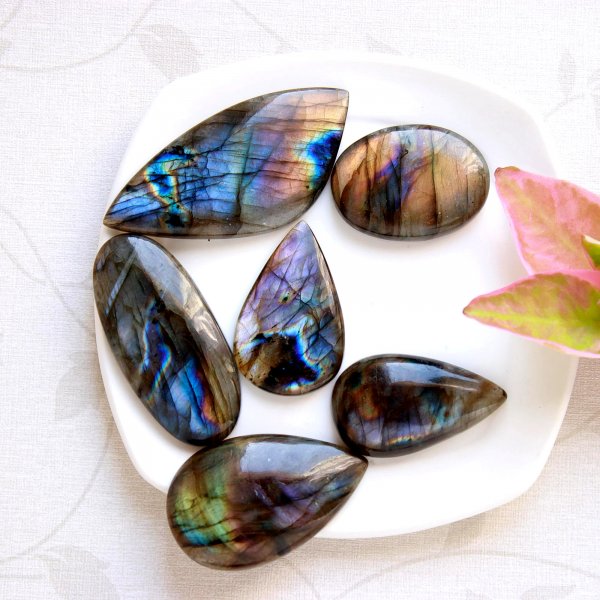 6 Pcs.250 Cts Natural labradorite Cabochon Loose Gemstone For Jewelry Wholesale Lot Size 55x26 31x23mm