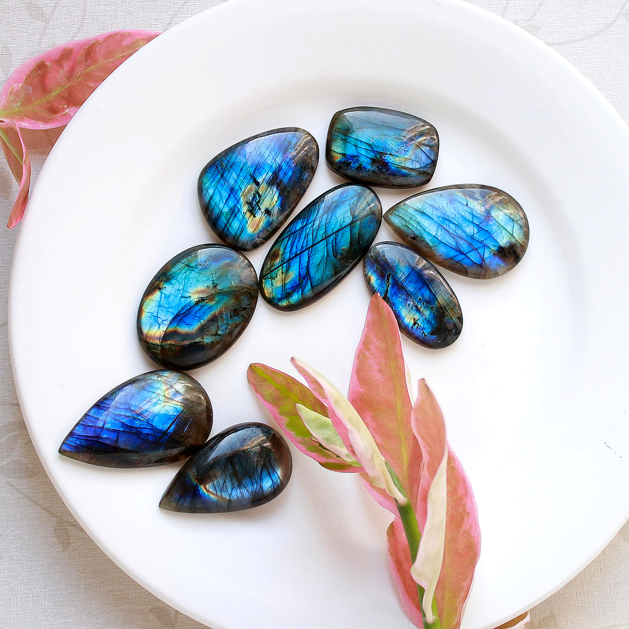 8 Pcs.387 Cts Natural labradorite Cabochon Loose Gemstone For Jewelry Wholesale Lot Size 43x25 31x22mm#1113