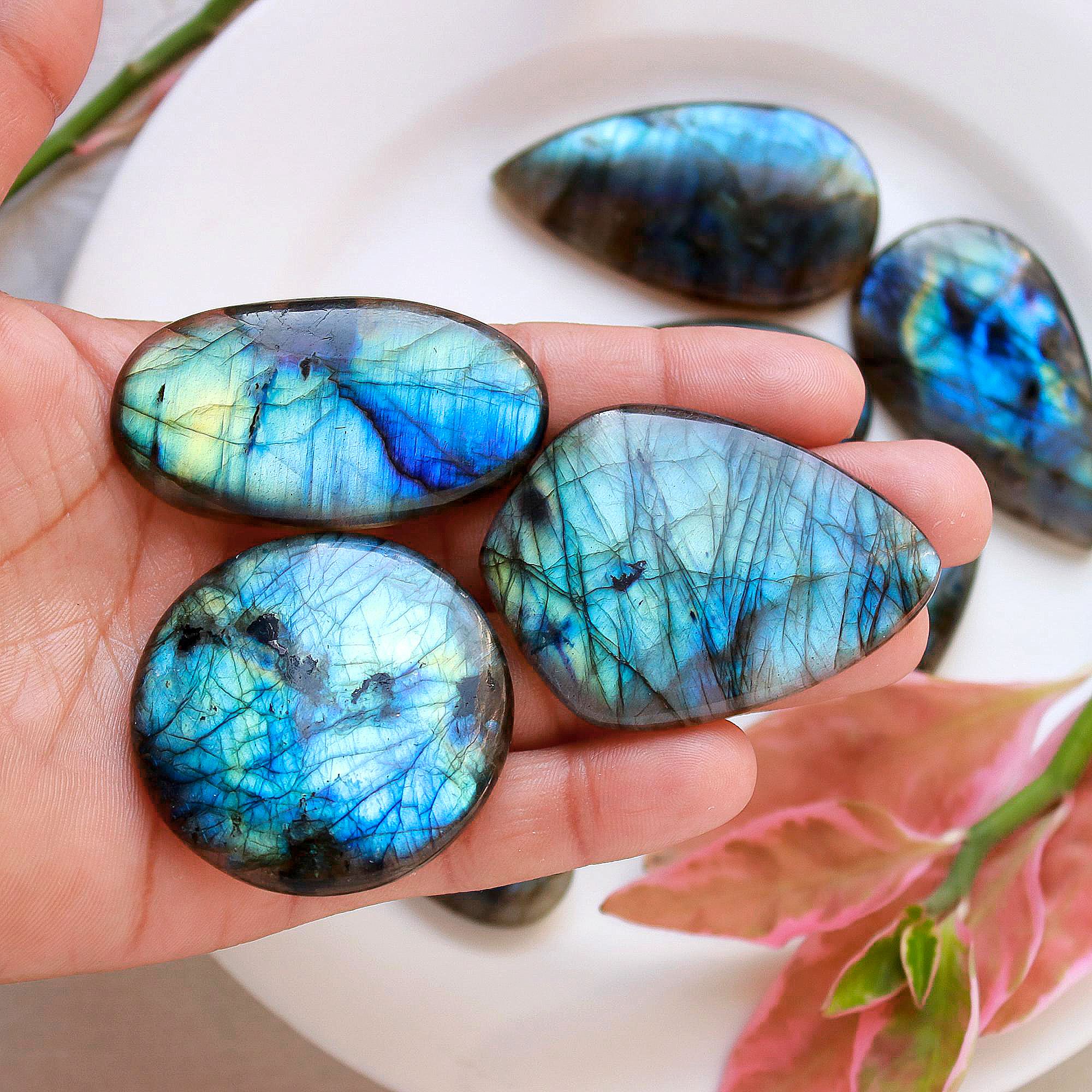 8 Pcs.670 Cts Natural labradorite Cabochon Loose Gemstone For Jewelry Wholesale Lot Size 55x30 40x24mm