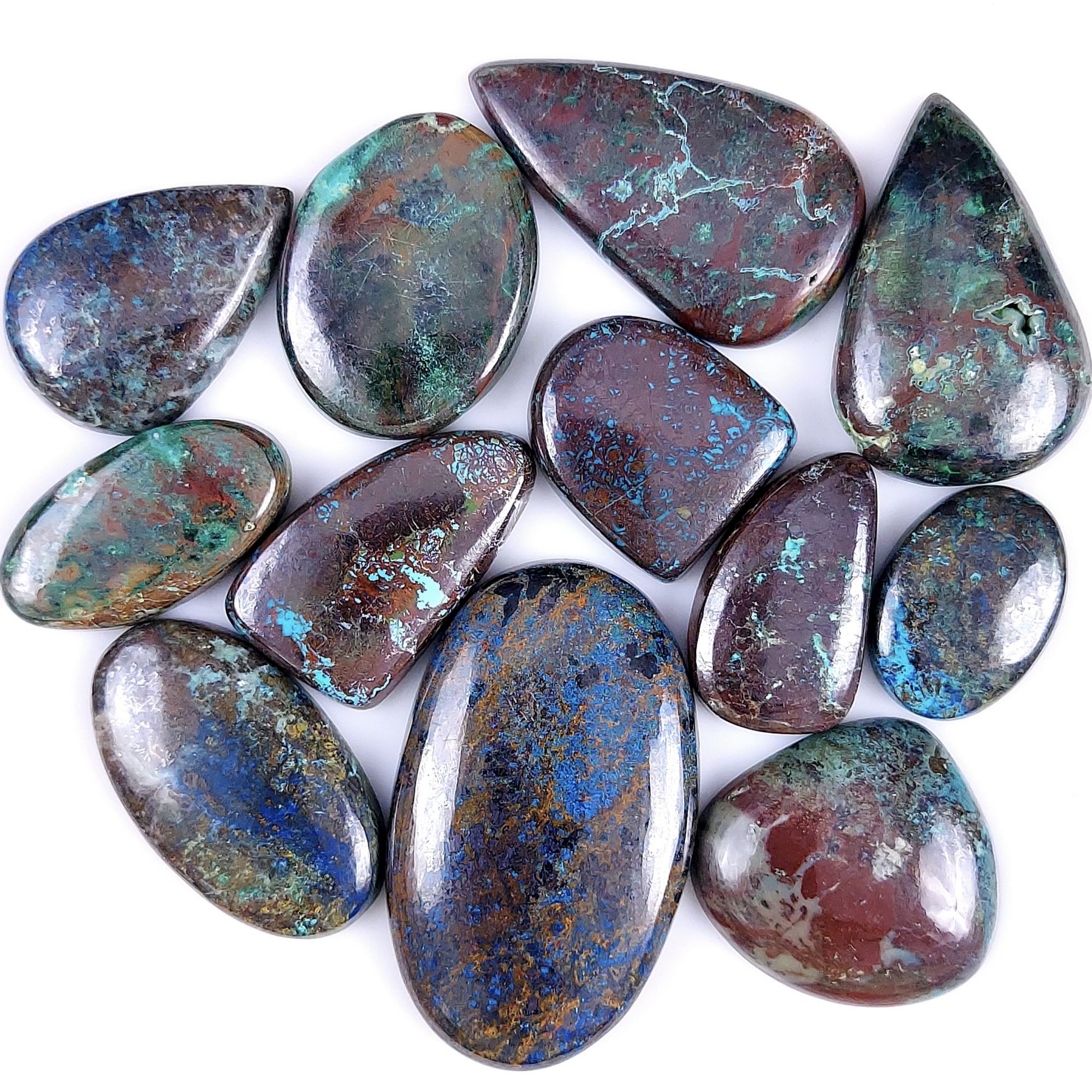 12Pcs 623Cts  Natural Blue Azurite Gemstone Cabochon Lot Azurite Crystal Pendant Necklace Azurite Jewelry For Crystal Healing 48x28 22x16mm#G-394