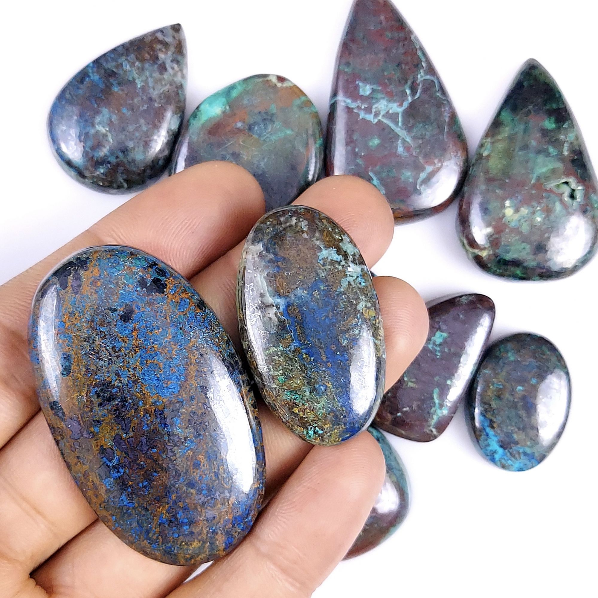 12Pcs 623Cts  Natural Blue Azurite Gemstone Cabochon Lot Azurite Crystal Pendant Necklace Azurite Jewelry For Crystal Healing 48x28 22x16mm#G-394