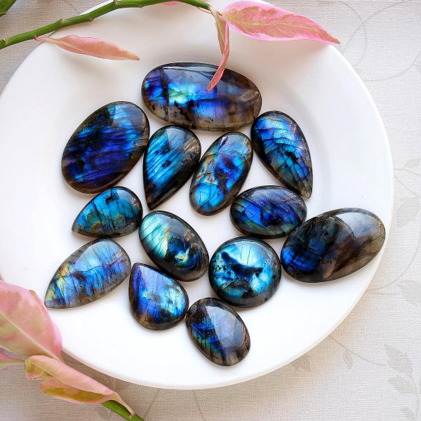 13 Pcs.750 Cts Natural labradorite Cabochon Loose Gemstone For Jewelry Wholesale Lot Size 55x31 33x25mm#1115