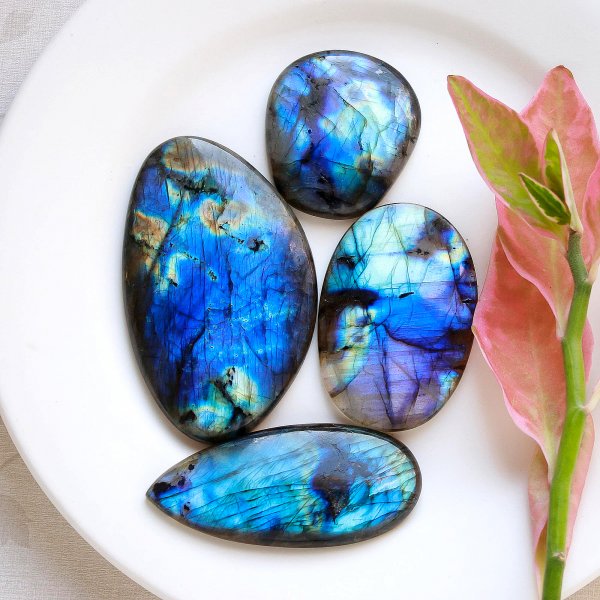 4 Pcs.525 Cts Natural labradorite Cabochon Loose Gemstone For Jewelry Wholesale Lot Size 75x46 42x38mm#1116