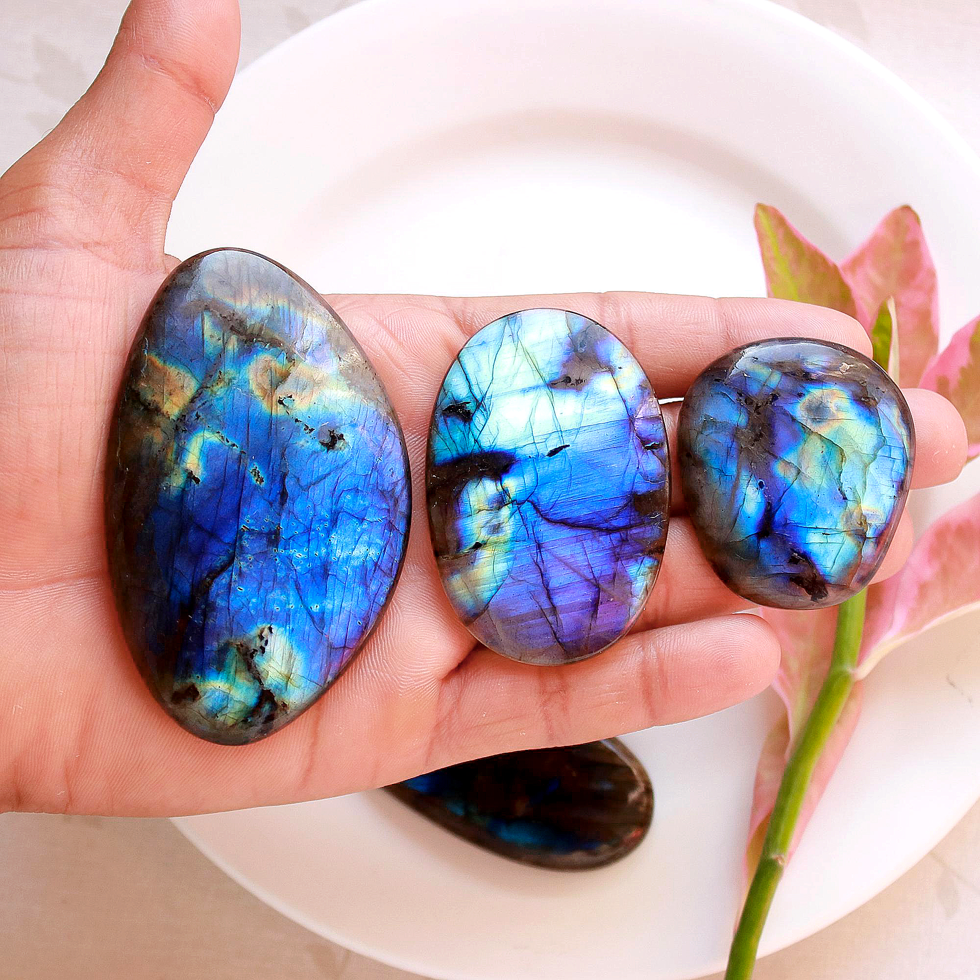 4 Pcs.525 Cts Natural labradorite Cabochon Loose Gemstone For Jewelry Wholesale Lot Size 75x46 42x38mm
