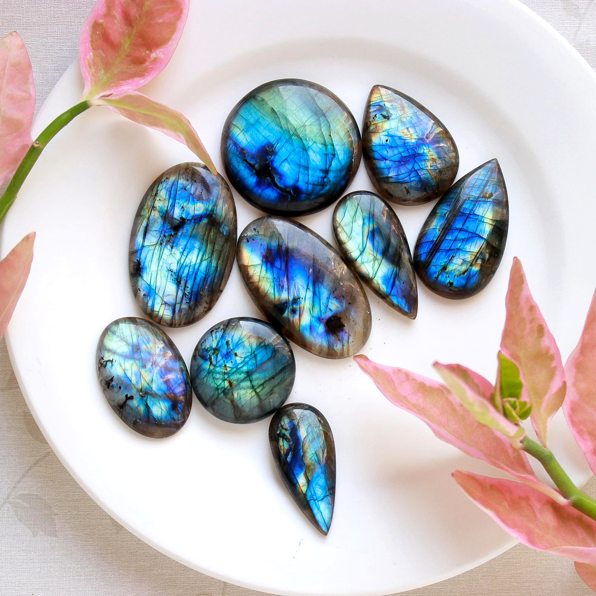 9 Pcs.563 Cts Natural labradorite Cabochon Loose Gemstone For Jewelry Wholesale Lot Size 47x30 37x26mm