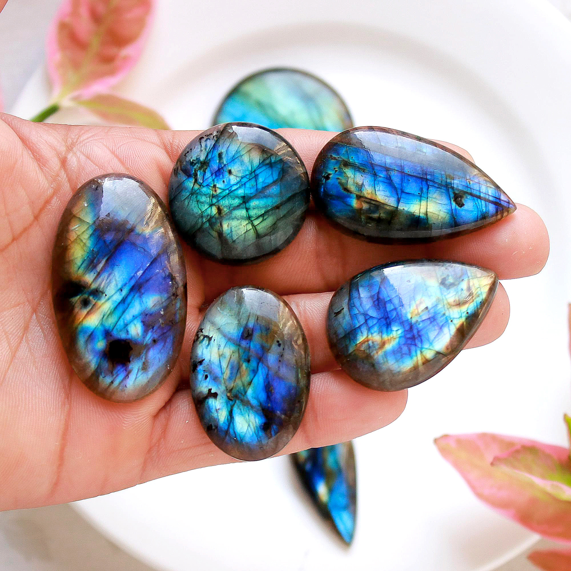 9 Pcs.563 Cts Natural labradorite Cabochon Loose Gemstone For Jewelry Wholesale Lot Size 47x30 37x26mm