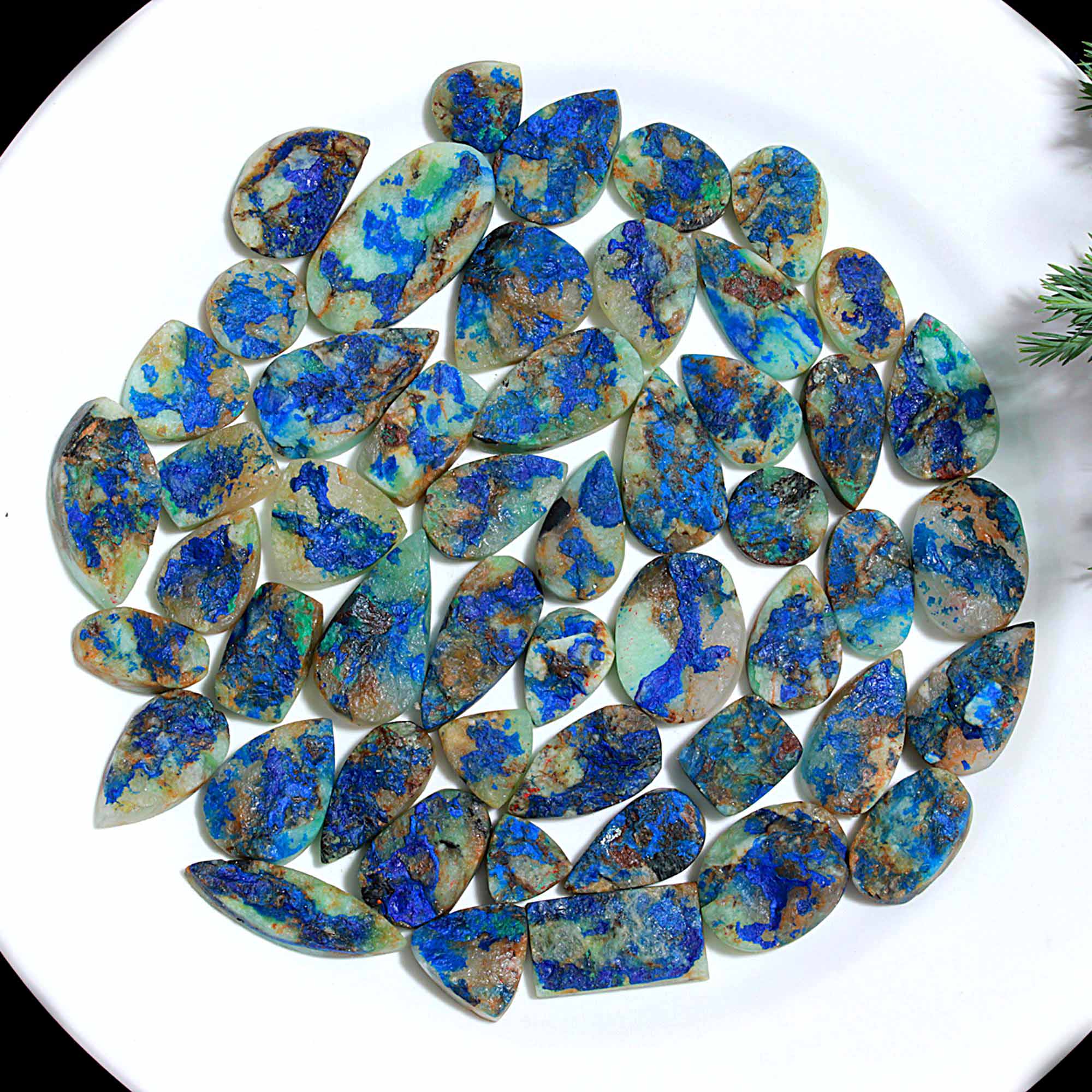 51 Pcs 700.Cts Natural Azurite Druzy Unpolished Loose Cabochon Gemstone For Jewelry Wholesale Lot Size 31x17 13x12mm