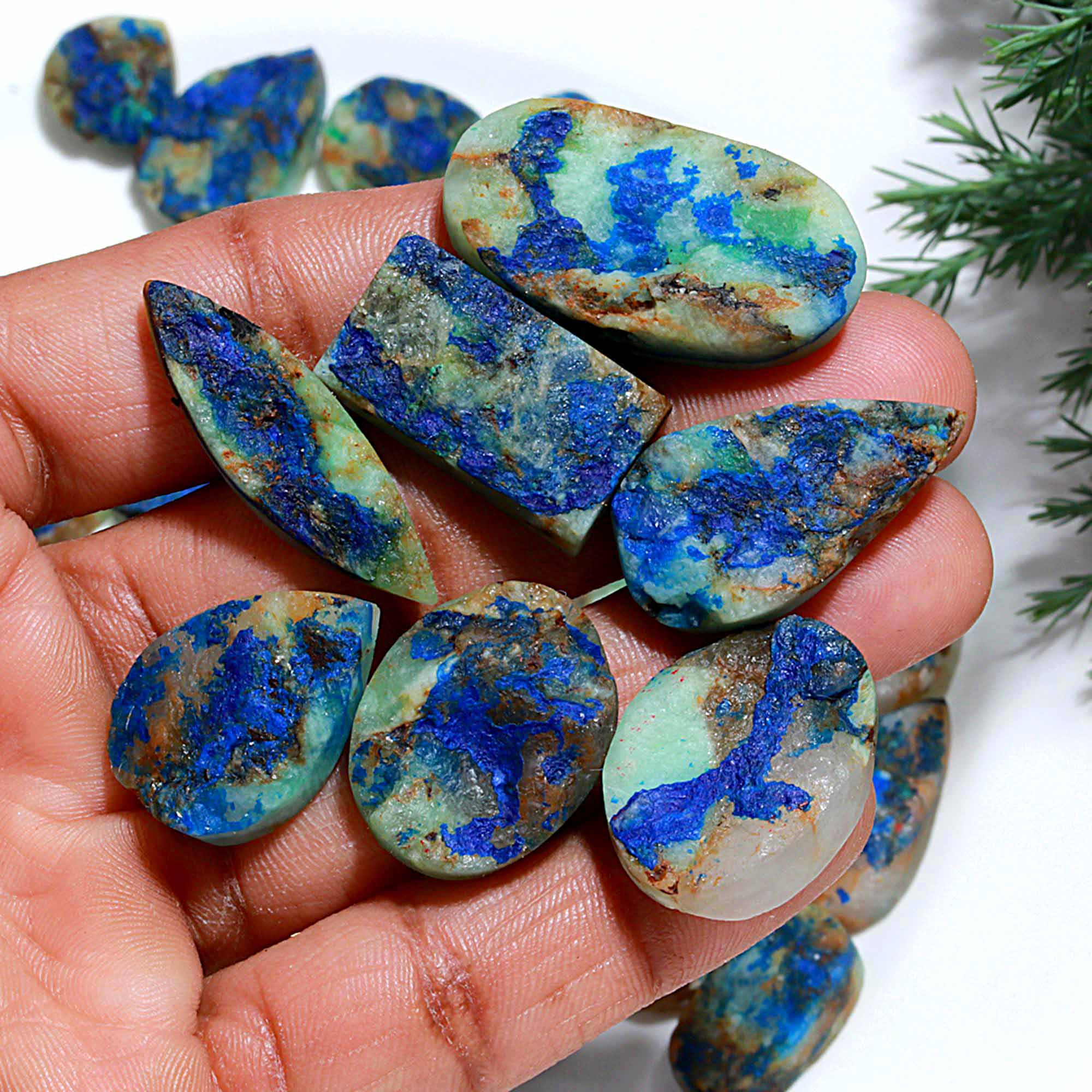 51 Pcs 700.Cts Natural Azurite Druzy Unpolished Loose Cabochon Gemstone For Jewelry Wholesale Lot Size 31x17 13x12mm