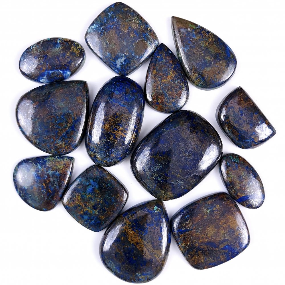 13Pcs 778Cts  Natural Blue Azurite Gemstone Cabochon Lot Azurite Crystal Pendant Necklace Azurite Jewelry For Crystal Healing  36x28 25x13mm#G-397