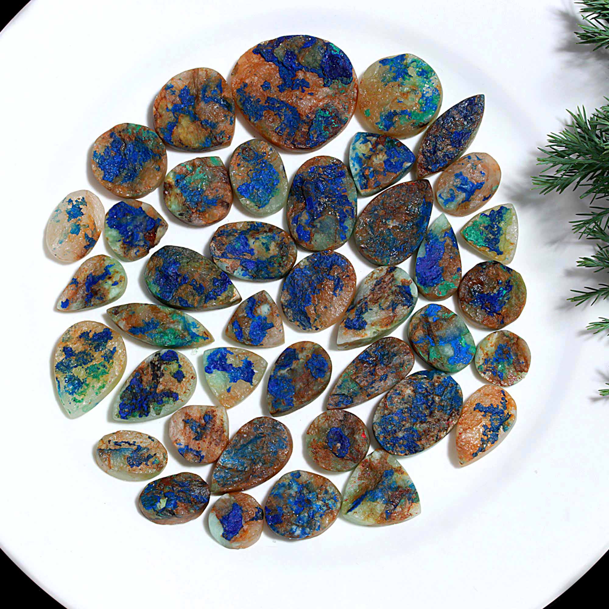 40 Pcs 552.Cts Natural Azurite Druzy Unpolished Loose Cabochon Gemstone For Jewelry Wholesale Lot Size 30x27 13x13mm