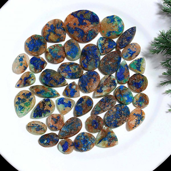 40 Pcs 552.Cts Natural Azurite Druzy Unpolished Loose Cabochon Gemstone For Jewelry Wholesale Lot Size 30x27 13x13mm#1165