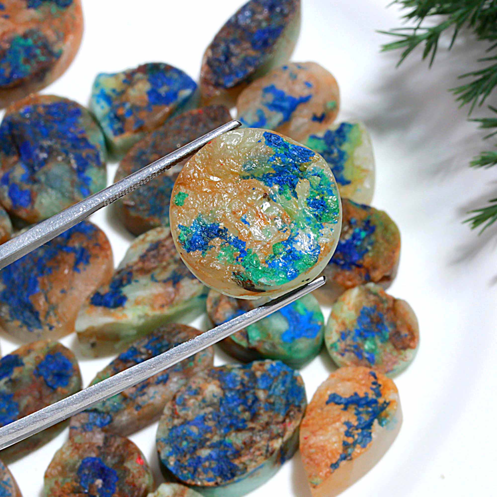 40 Pcs 552.Cts Natural Azurite Druzy Unpolished Loose Cabochon Gemstone For Jewelry Wholesale Lot Size 30x27 13x13mm