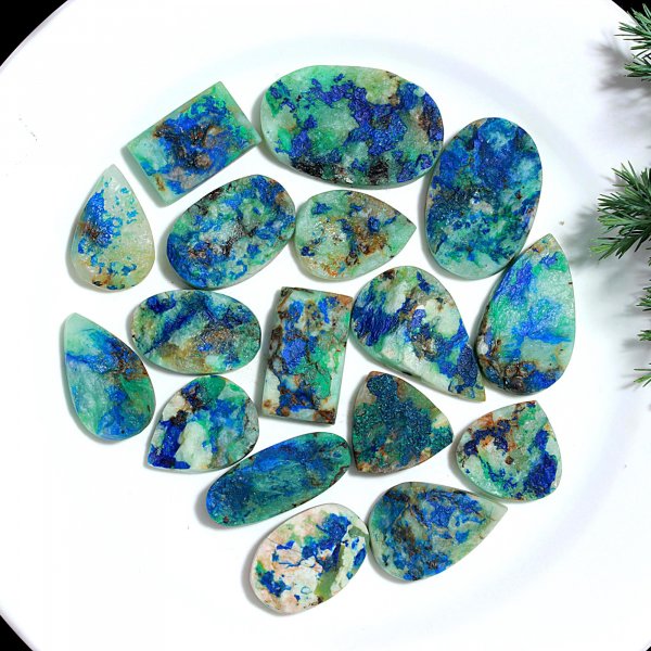 17 Pcs 582.Cts Natural Azurite Druzy Unpolished Loose Cabochon Gemstone For Jewelry Wholesale Lot Size 40x25 22x23mm#1168