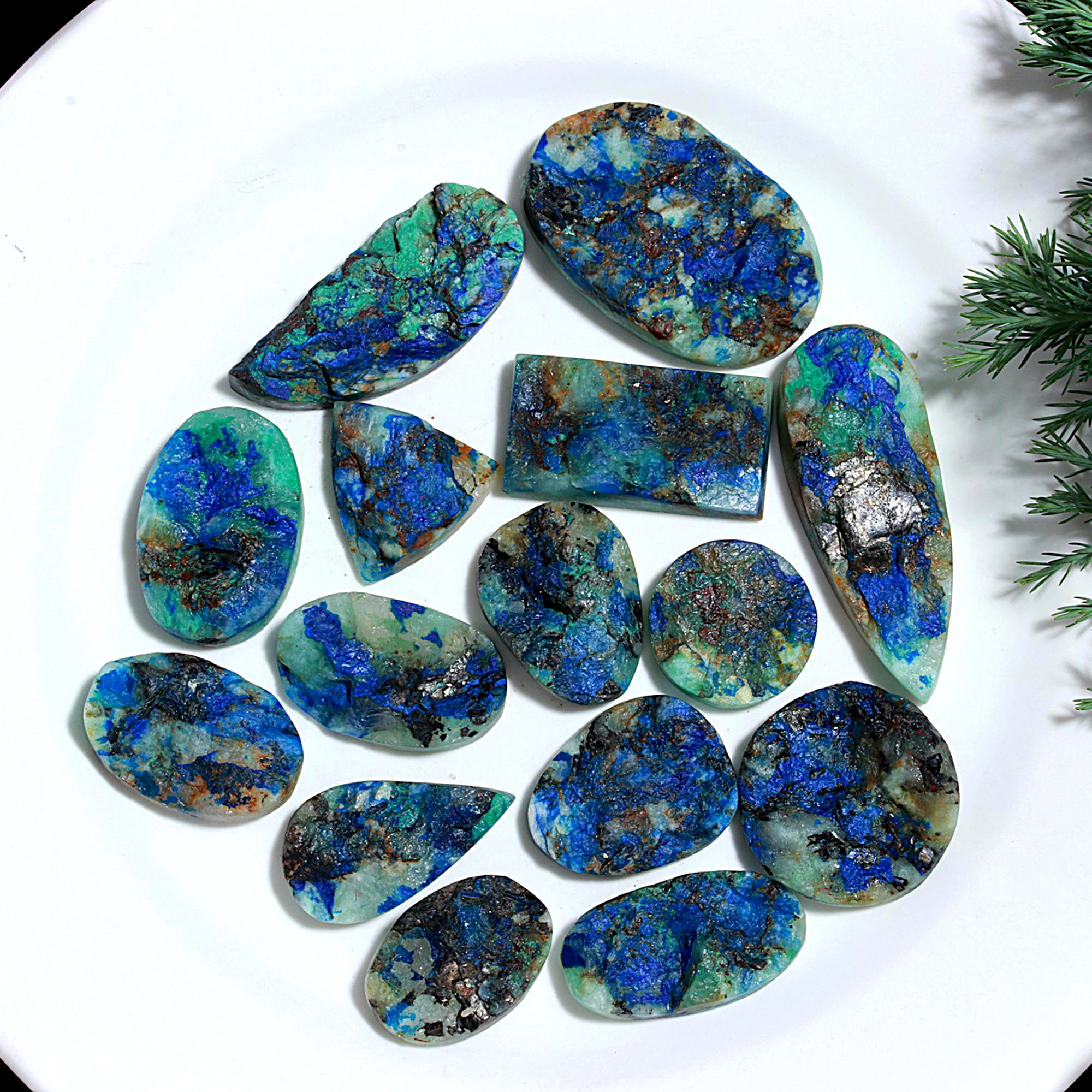 15 Pcs 618.Cts Natural Azurite Druzy Unpolished Loose Cabochon Gemstone For Jewelry Wholesale Lot Size 48x18 22x23mm