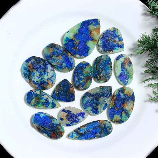 14 Pcs 538.Cts Natural Azurite Druzy Unpolished Loose Cabochon Gemstone For Jewelry Wholesale Lot Size 42x28 21x21mm