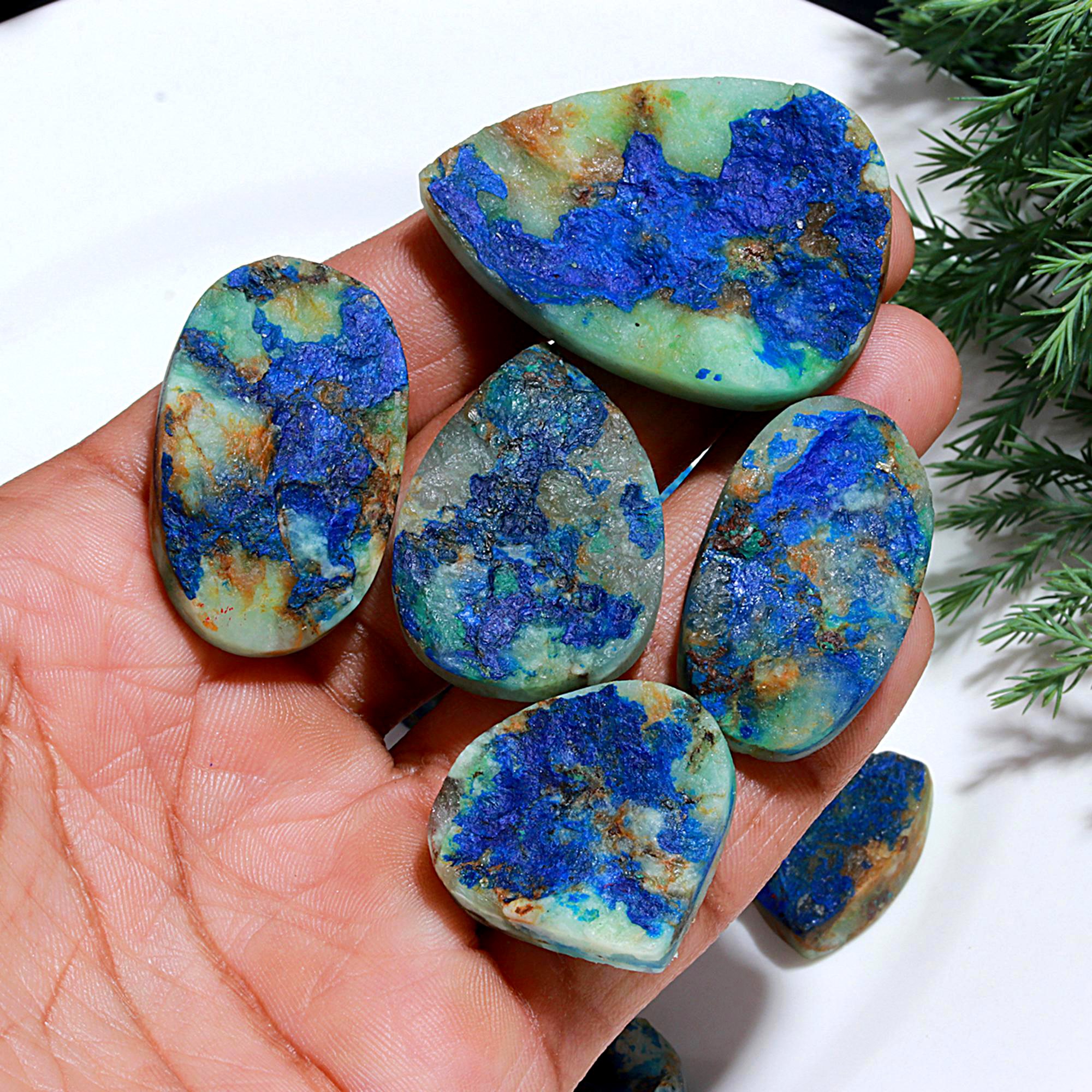 14 Pcs 538.Cts Natural Azurite Druzy Unpolished Loose Cabochon Gemstone For Jewelry Wholesale Lot Size 42x28 21x21mm