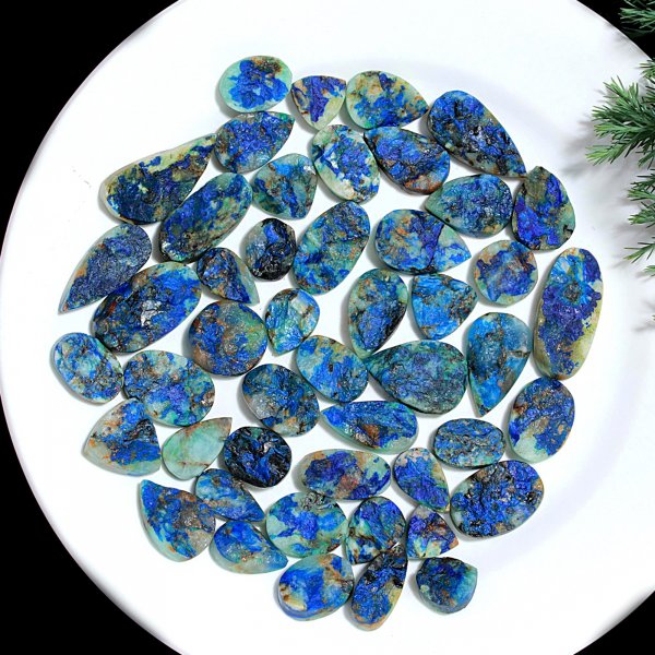 48 Pcs 735.Cts Natural Azurite Druzy Unpolished Loose Cabochon Gemstone For Jewelry Wholesale Lot Size 32x15 13x13mm