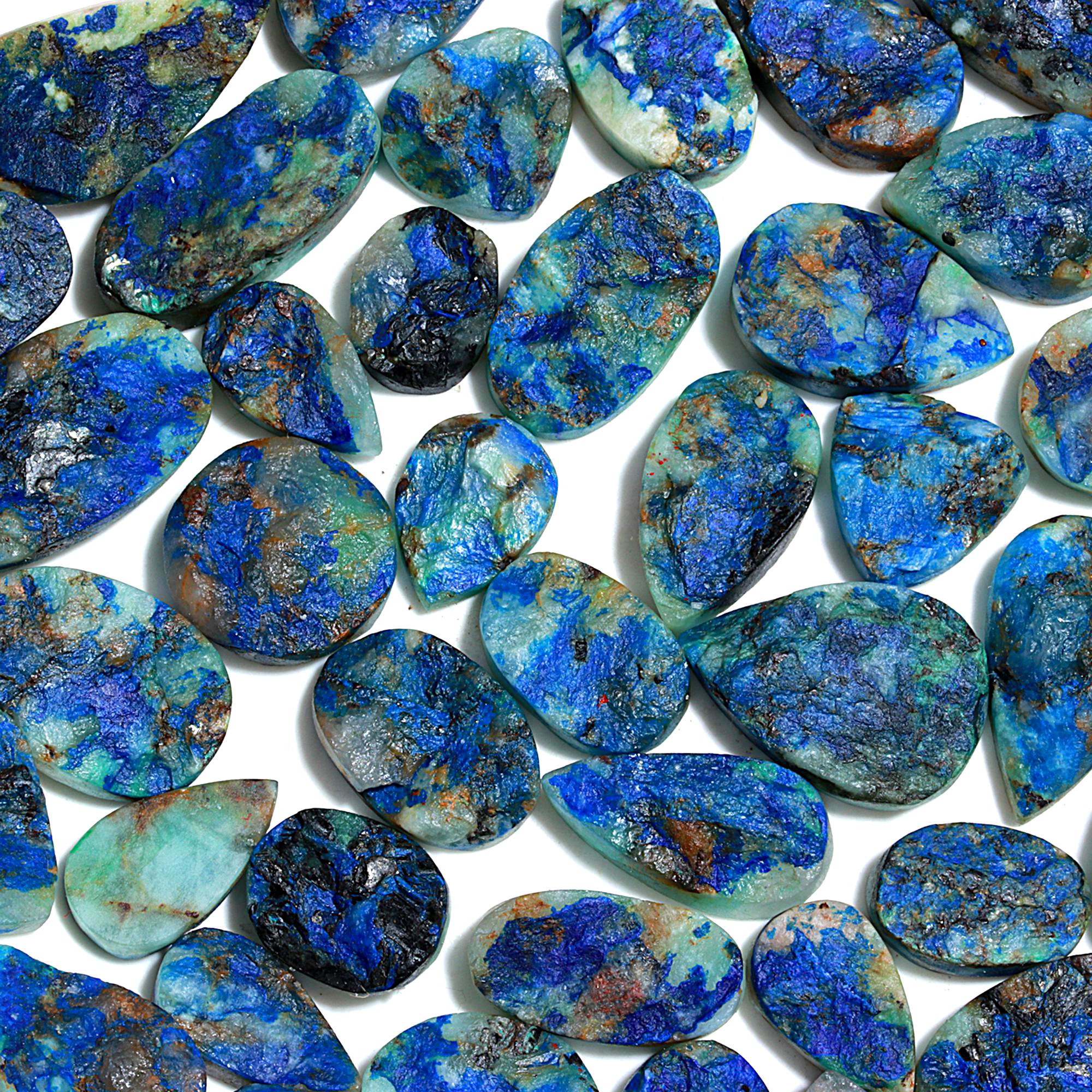 48 Pcs 735.Cts Natural Azurite Druzy Unpolished Loose Cabochon Gemstone For Jewelry Wholesale Lot Size 32x15 13x13mm