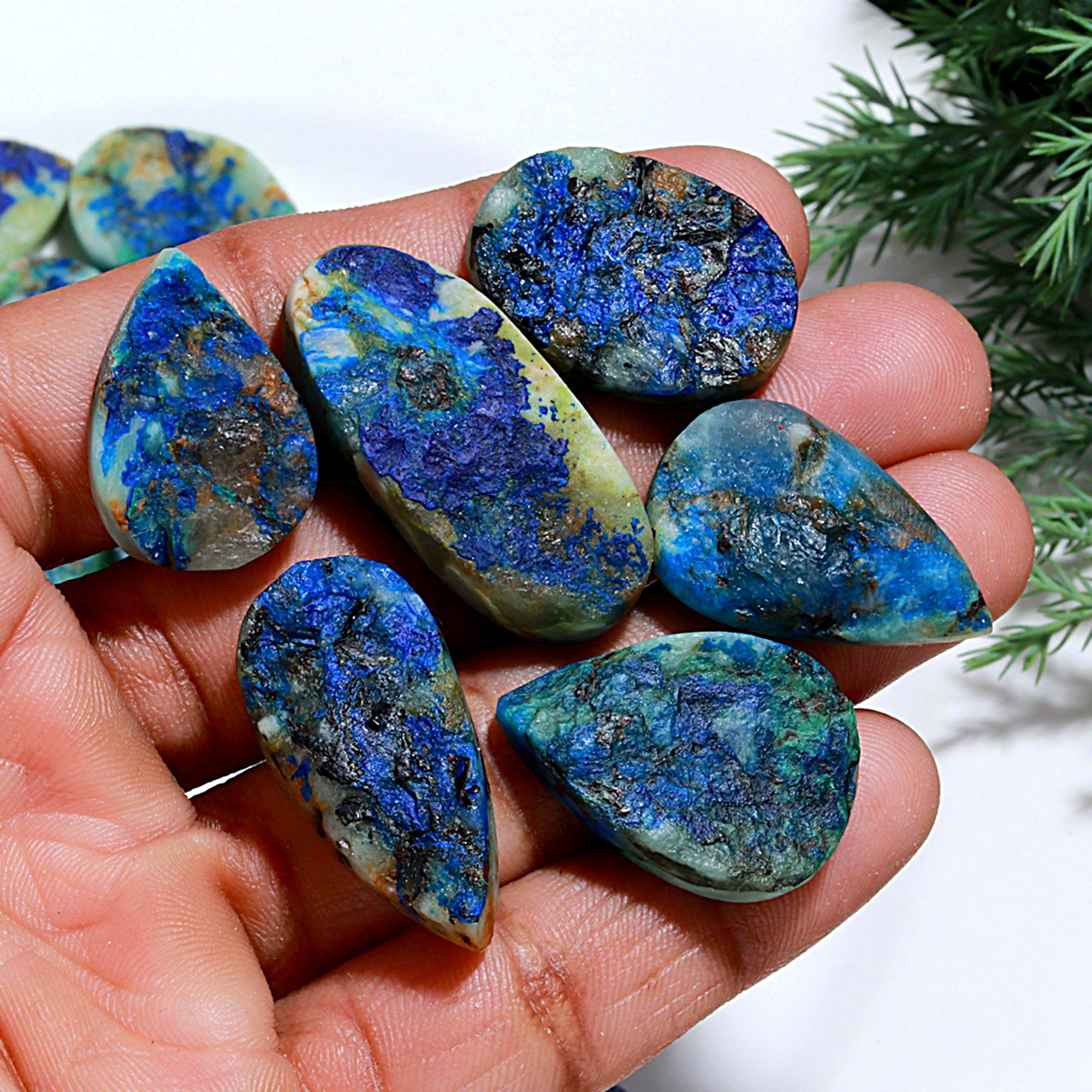 48 Pcs 735.Cts Natural Azurite Druzy Unpolished Loose Cabochon Gemstone For Jewelry Wholesale Lot Size 32x15 13x13mm