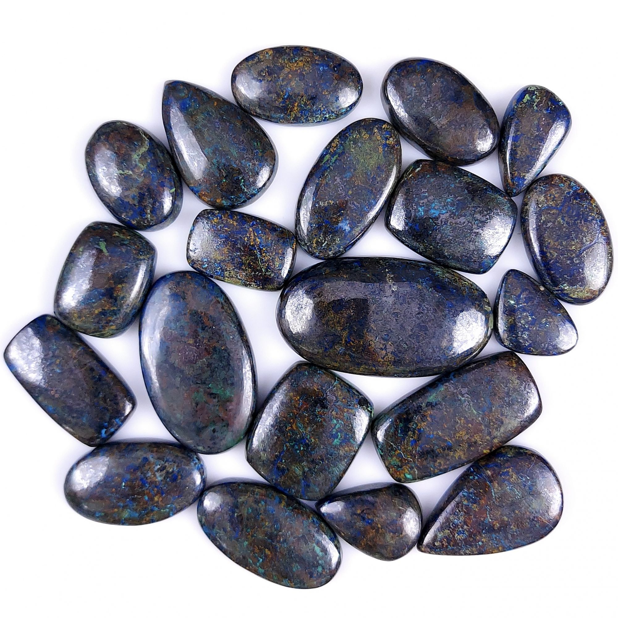 20Pcs 644Cts  Natural Blue Azurite Gemstone Cabochon Lot Azurite Crystal Pendant Necklace Azurite Jewelry For Crystal Healing 40x21 18x12mm#G-398