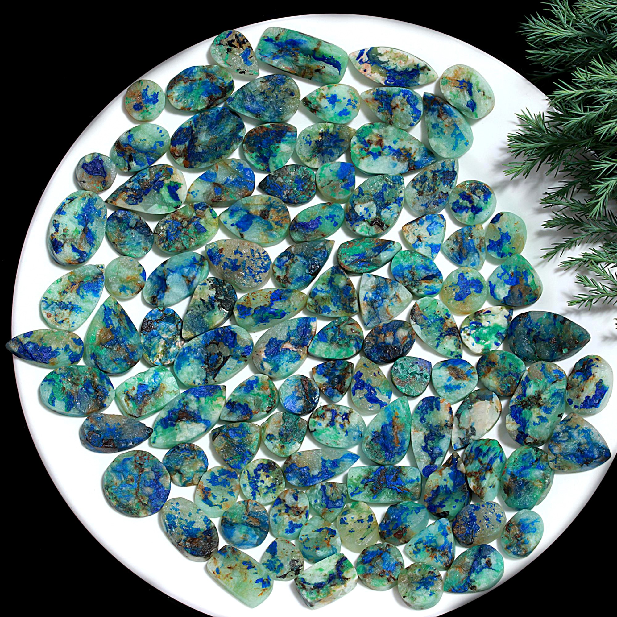 99 Pcs 1110.Cts Natural Azurite Druzy Unpolished Loose Cabochon Gemstone For Jewelry Wholesale Lot Size 27x12 14x13mm