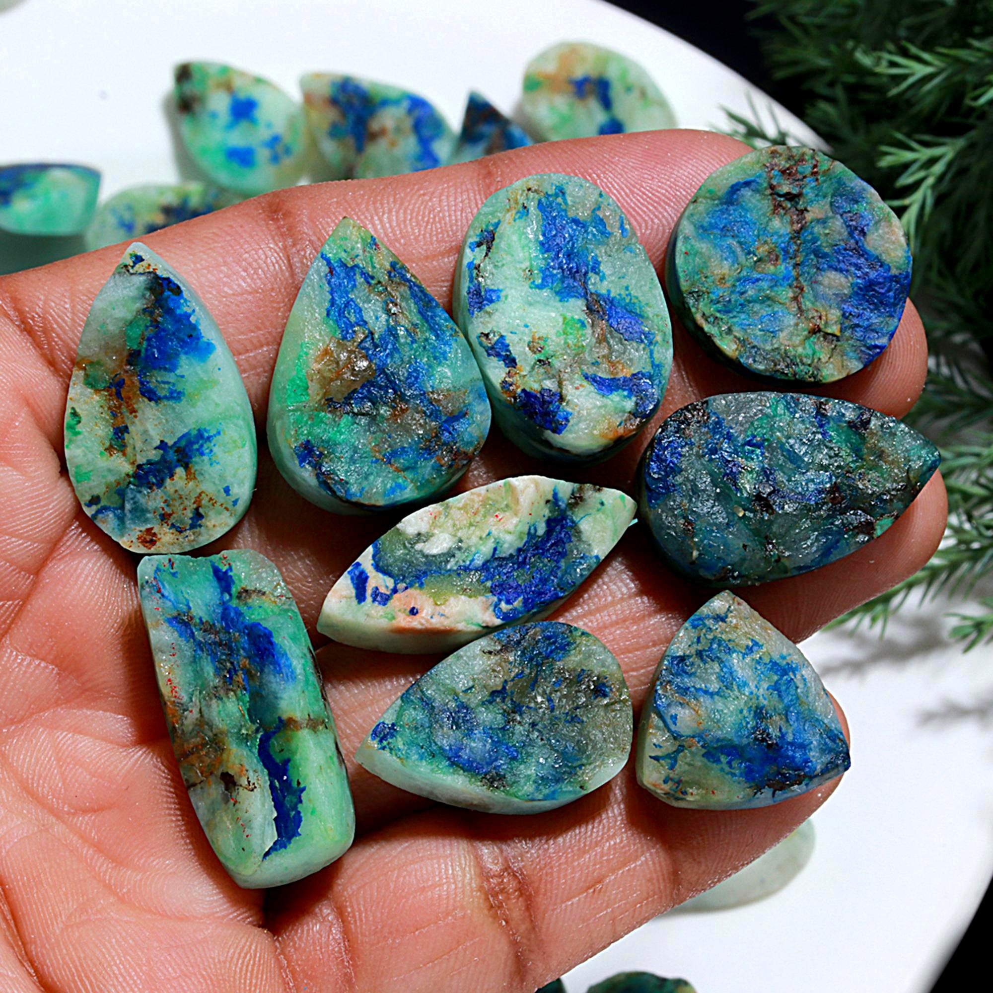 99 Pcs 1110.Cts Natural Azurite Druzy Unpolished Loose Cabochon Gemstone For Jewelry Wholesale Lot Size 27x12 14x13mm#1172