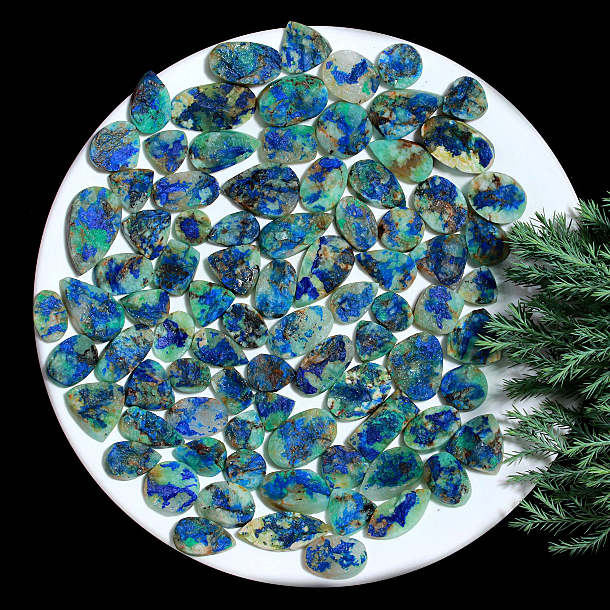 85 Pcs 1200.Cts Natural Azurite Druzy Unpolished Loose Cabochon Gemstone For Jewelry Wholesale Lot Size 30x12 14x13mm