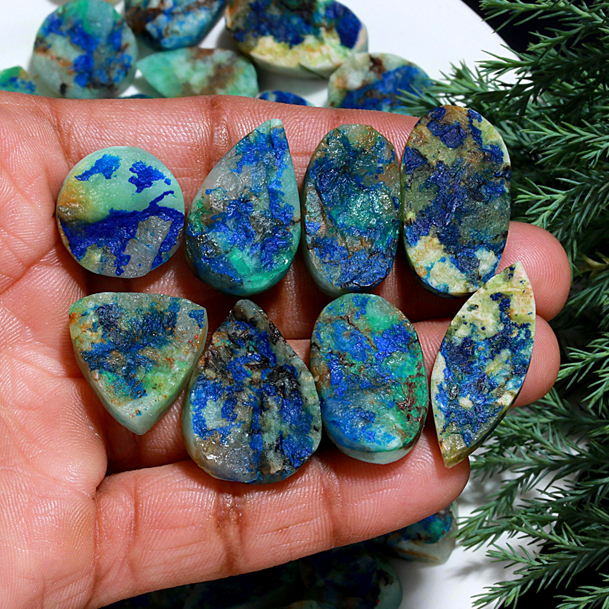 85 Pcs 1200.Cts Natural Azurite Druzy Unpolished Loose Cabochon Gemstone For Jewelry Wholesale Lot Size 30x12 14x13mm