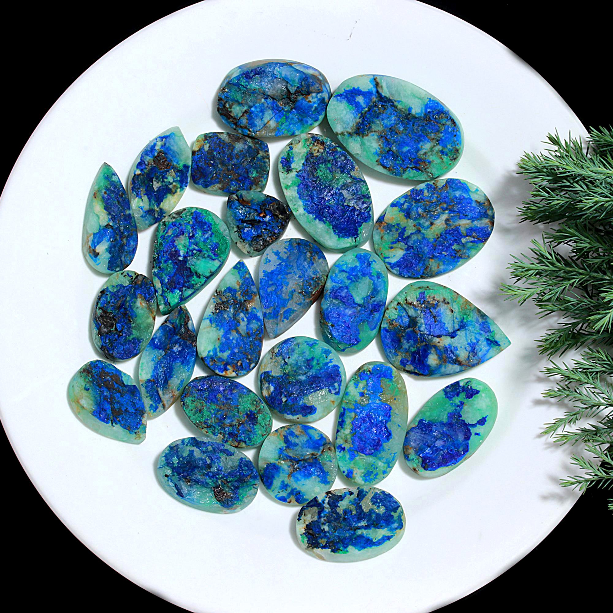 23 Pcs 865.Cts Natural Azurite Druzy Unpolished Loose Cabochon Gemstone For Jewelry Wholesale Lot Size 40x26 22x18mm