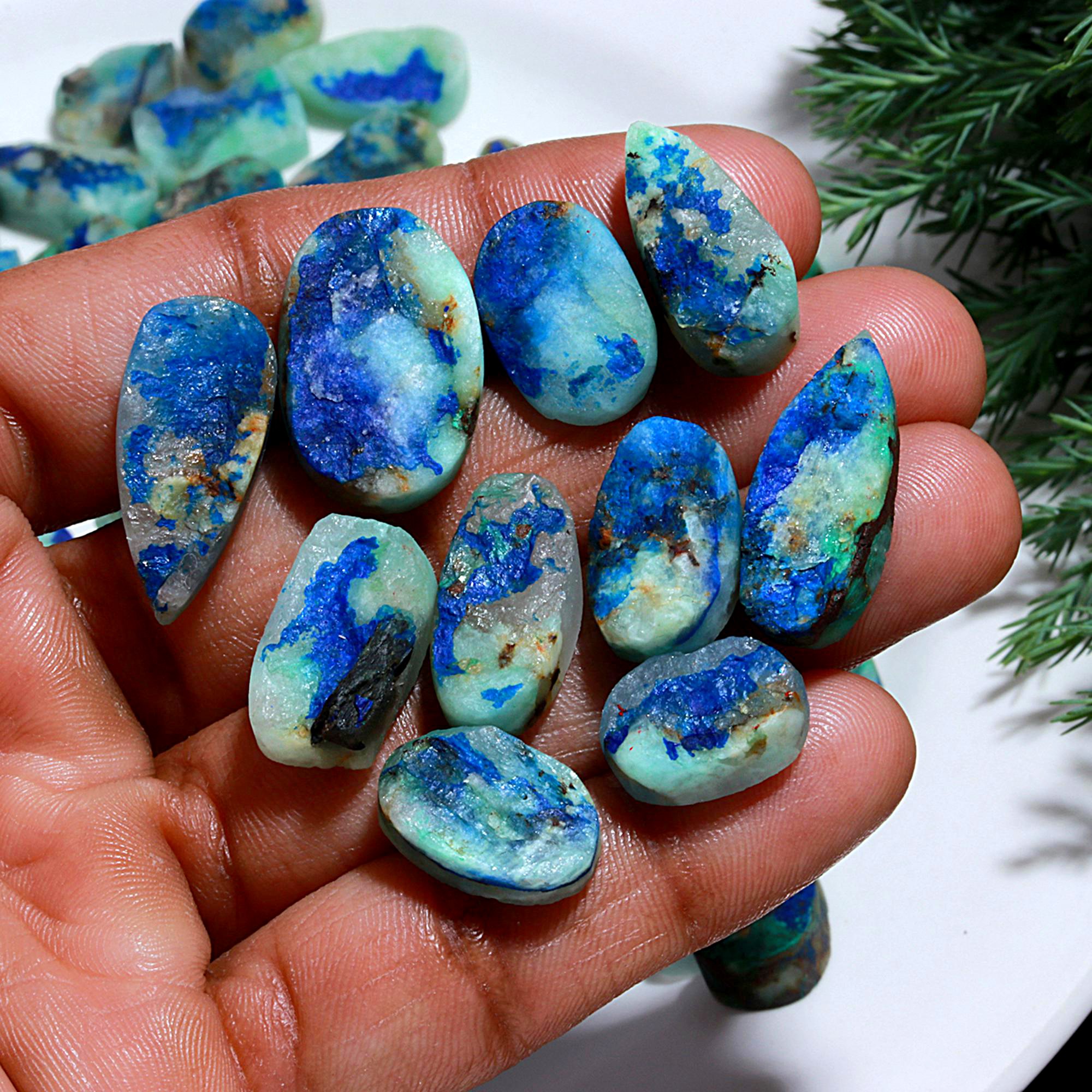 94 Pcs 552.Cts Natural Azurite Druzy Unpolished Loose Cabochon Gemstone For Jewelry Wholesale Lot Size 23x11 9x10mm