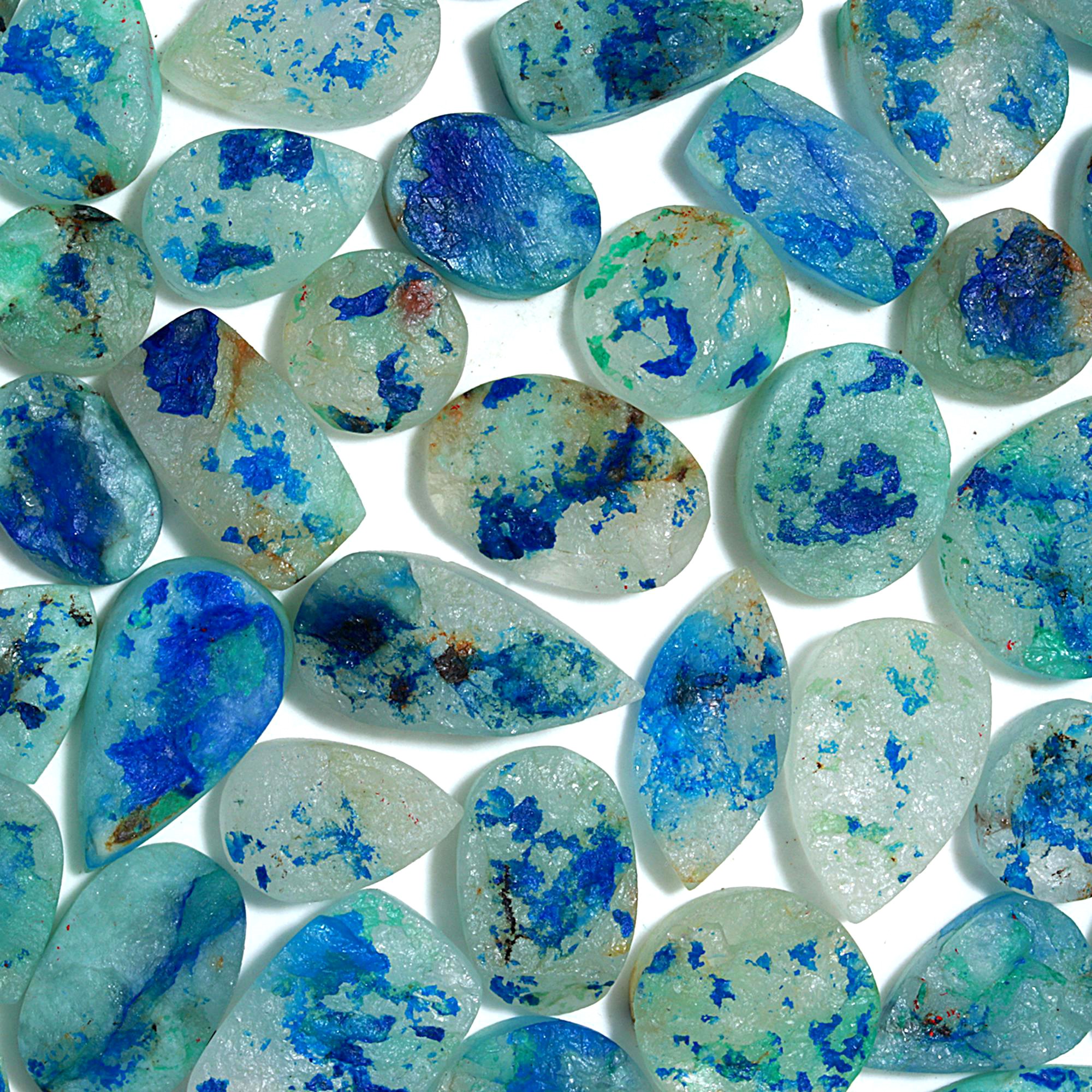 48 Pcs 573.Cts Natural Azurite Druzy Unpolished Loose Cabochon Gemstone For Jewelry Wholesale Lot Size 27x13 17x12mm#1177