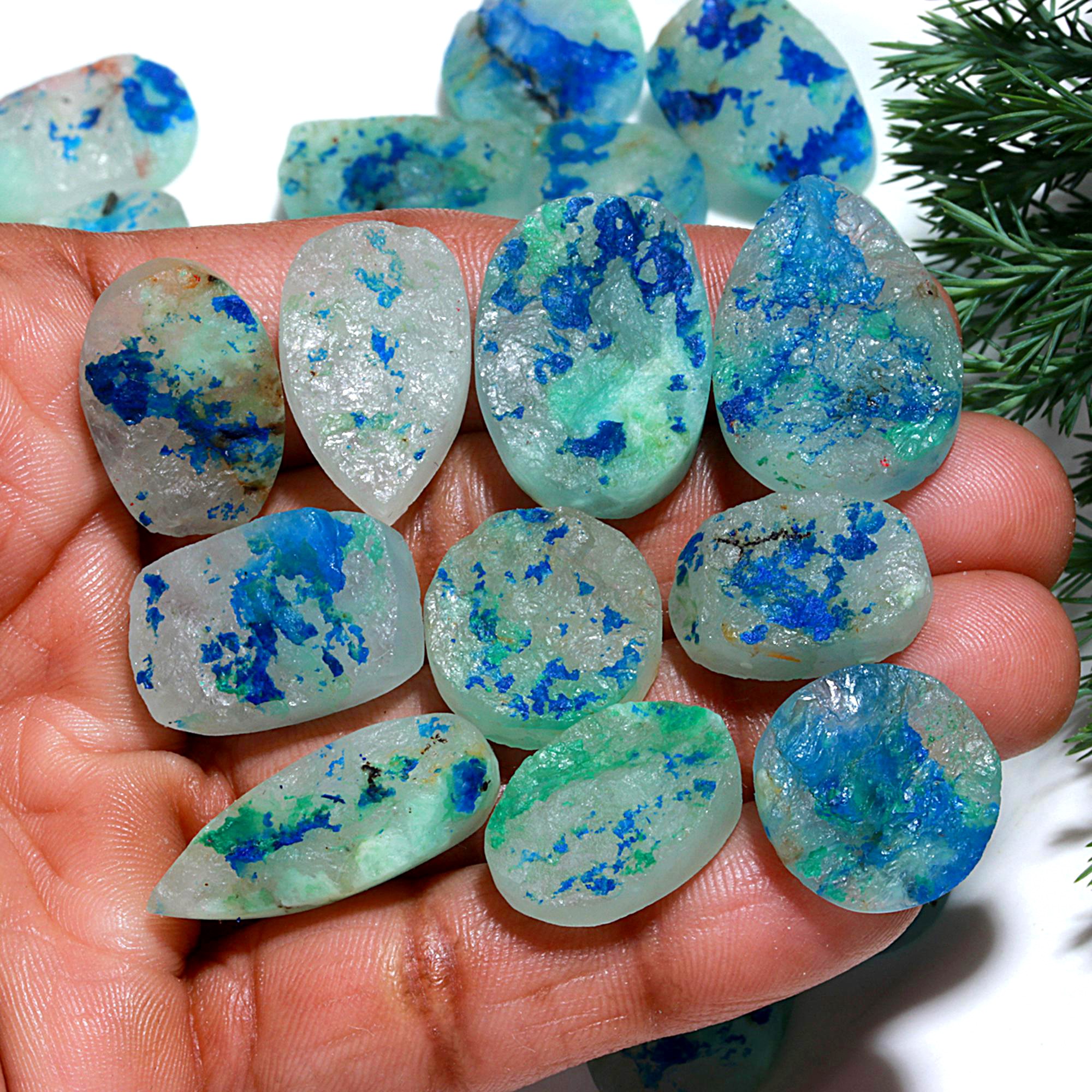 48 Pcs 573.Cts Natural Azurite Druzy Unpolished Loose Cabochon Gemstone For Jewelry Wholesale Lot Size 27x13 17x12mm
