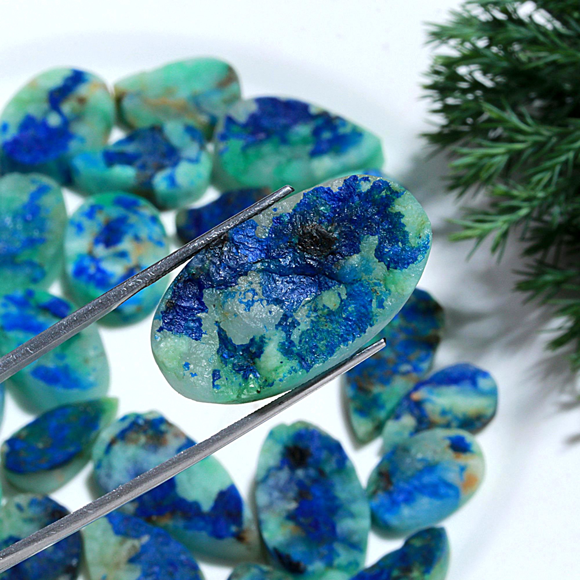 40 Pcs 570.Cts Natural Azurite Druzy Unpolished Loose Cabochon Gemstone For Jewelry Wholesale Lot Size 31x17 17x13mm