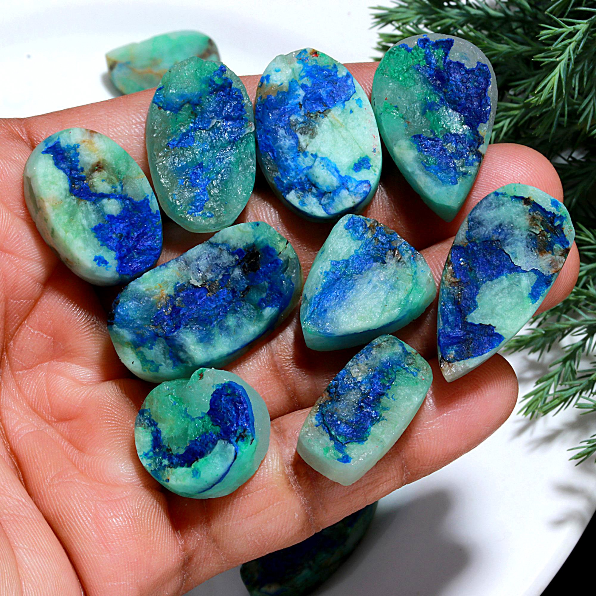 40 Pcs 570.Cts Natural Azurite Druzy Unpolished Loose Cabochon Gemstone For Jewelry Wholesale Lot Size 31x17 17x13mm#1178
