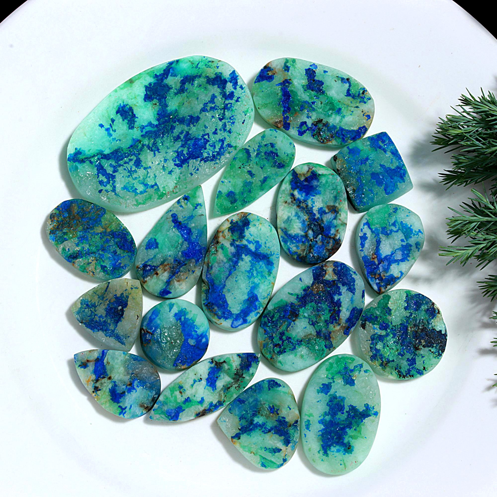 17 Pcs 580Cts Natural Azurite Druzy Unpolished Loose Cabochon Gemstone For Jewelry Wholesale Lot Size 53x33 19x20mm1179
