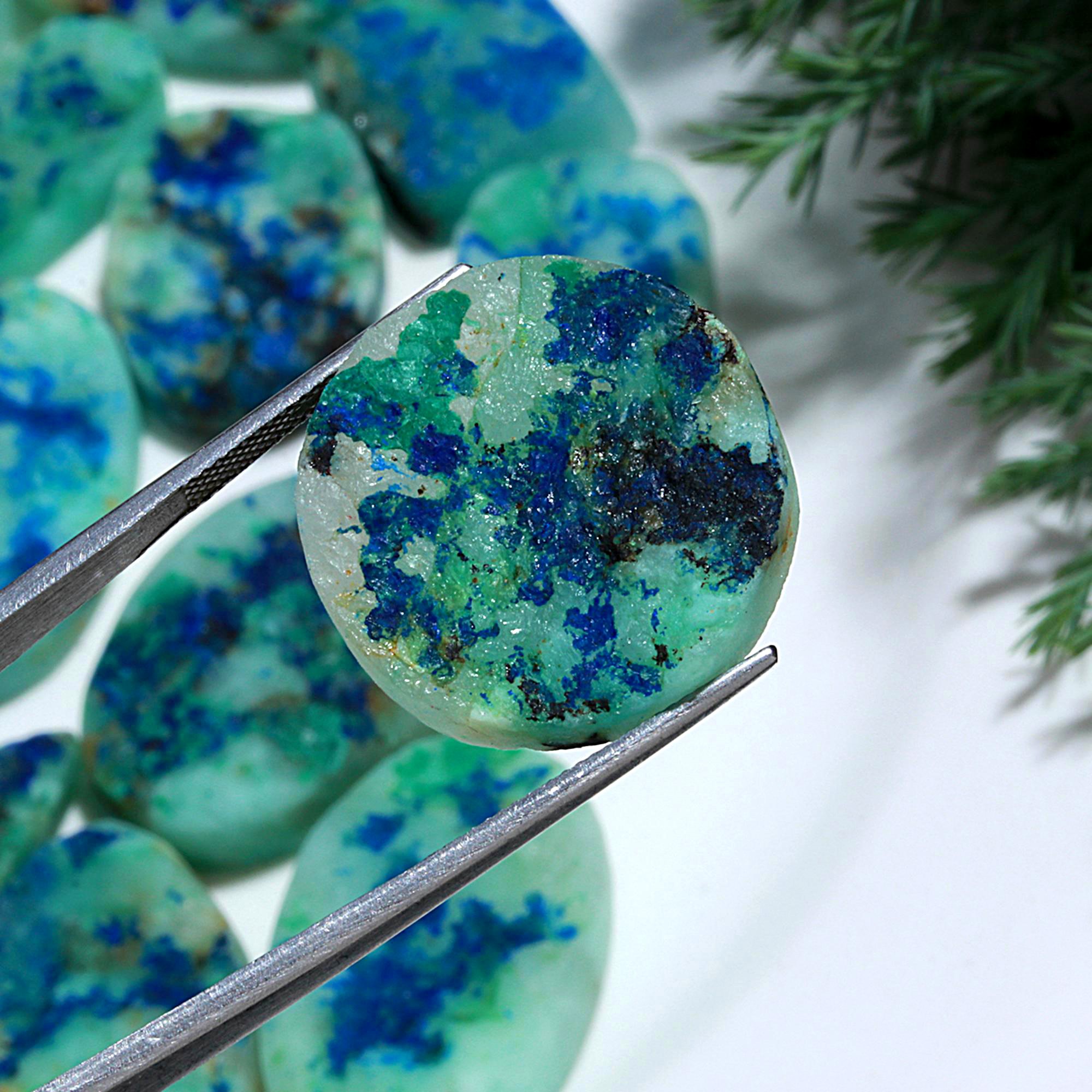 17 Pcs 580Cts Natural Azurite Druzy Unpolished Loose Cabochon Gemstone For Jewelry Wholesale Lot Size 53x33 19x20mm1179