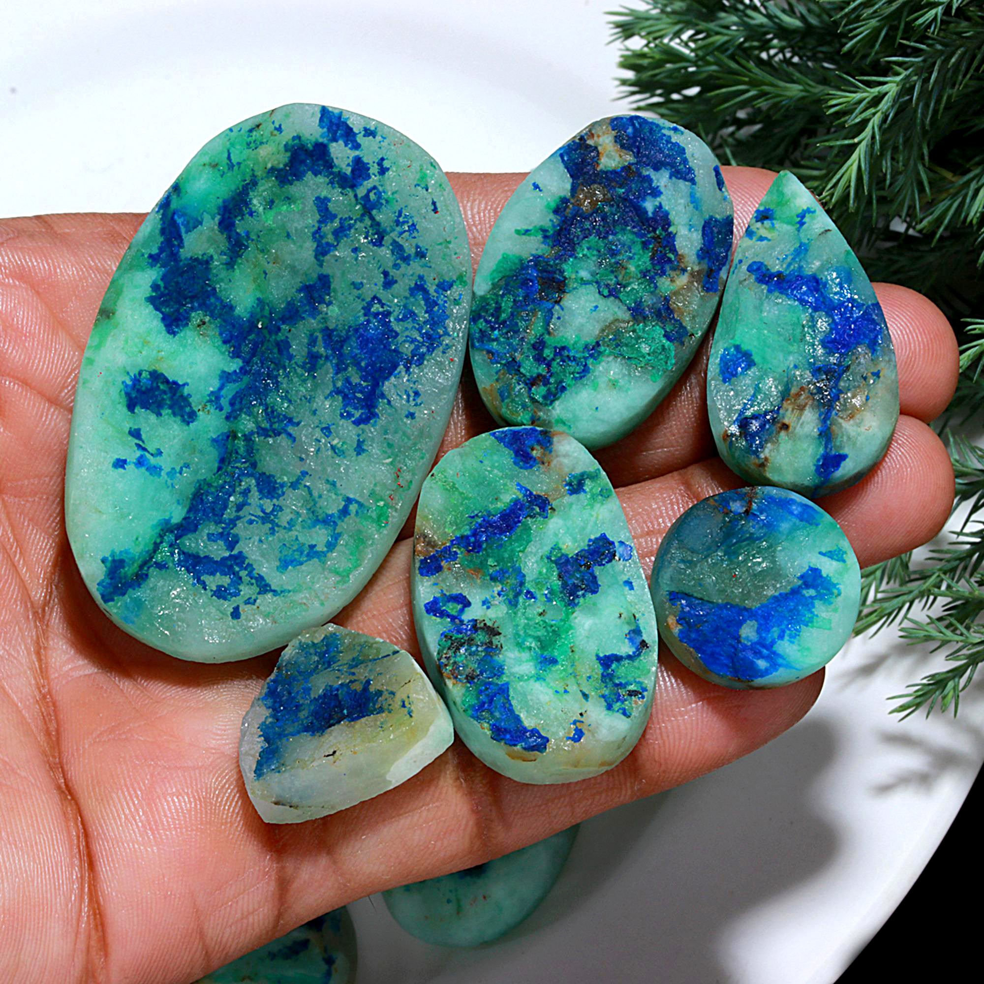 17 Pcs 580Cts Natural Azurite Druzy Unpolished Loose Cabochon Gemstone For Jewelry Wholesale Lot Size 53x33 19x20mm1179