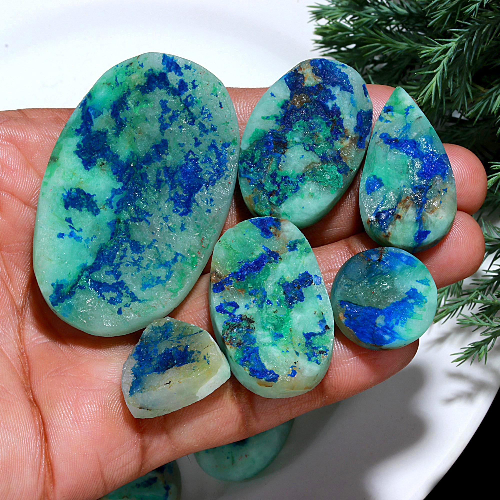 17 Pcs 580.Cts Natural Azurite Druzy Unpolished Loose Cabochon Gemstone For Jewelry Wholesale Lot Size 53x33 19x20mm#1179
