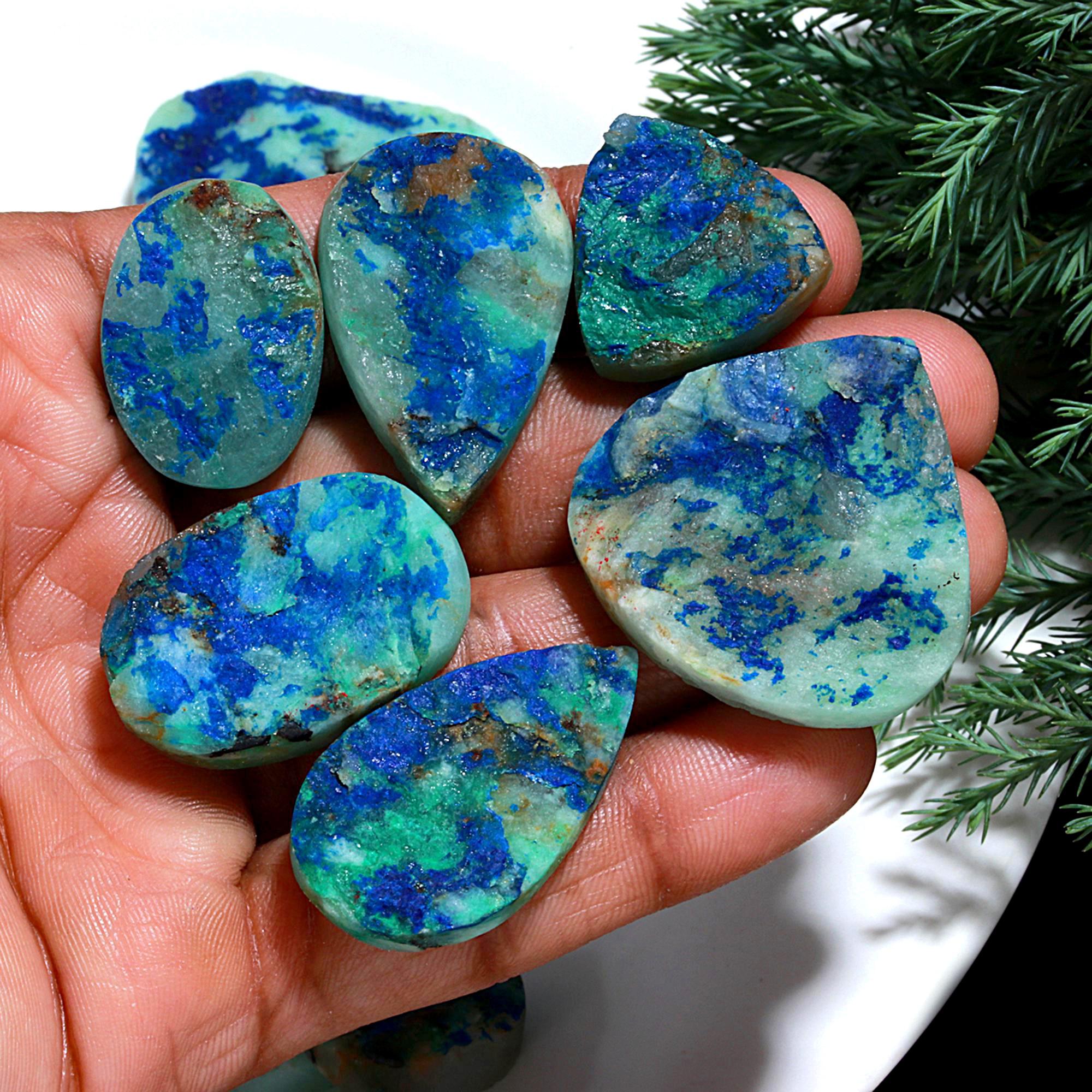 19 Pcs 600.Cts Natural Azurite Druzy Unpolished Loose Cabochon Gemstone For Jewelry Wholesale Lot Size 41x25 19x20mm