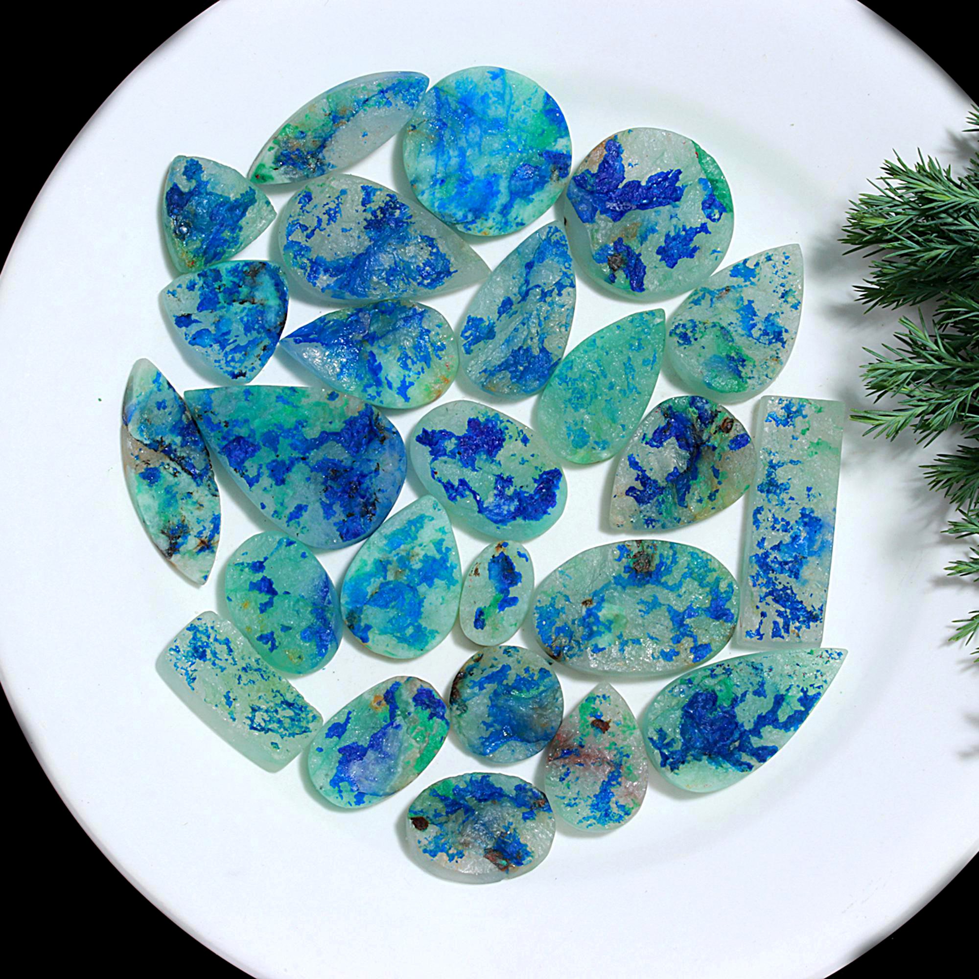 25 Pcs 752.Cts Natural Azurite Druzy Unpolished Loose Cabochon Gemstone For Jewelry Wholesale Lot Size 40x14 17x11mm