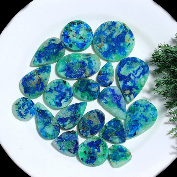 19 Pcs 759.Cts Natural Azurite Druzy Unpolished Loose Cabochon Gemstone For Jewelry Wholesale Lot Size 40x27 20x20mm